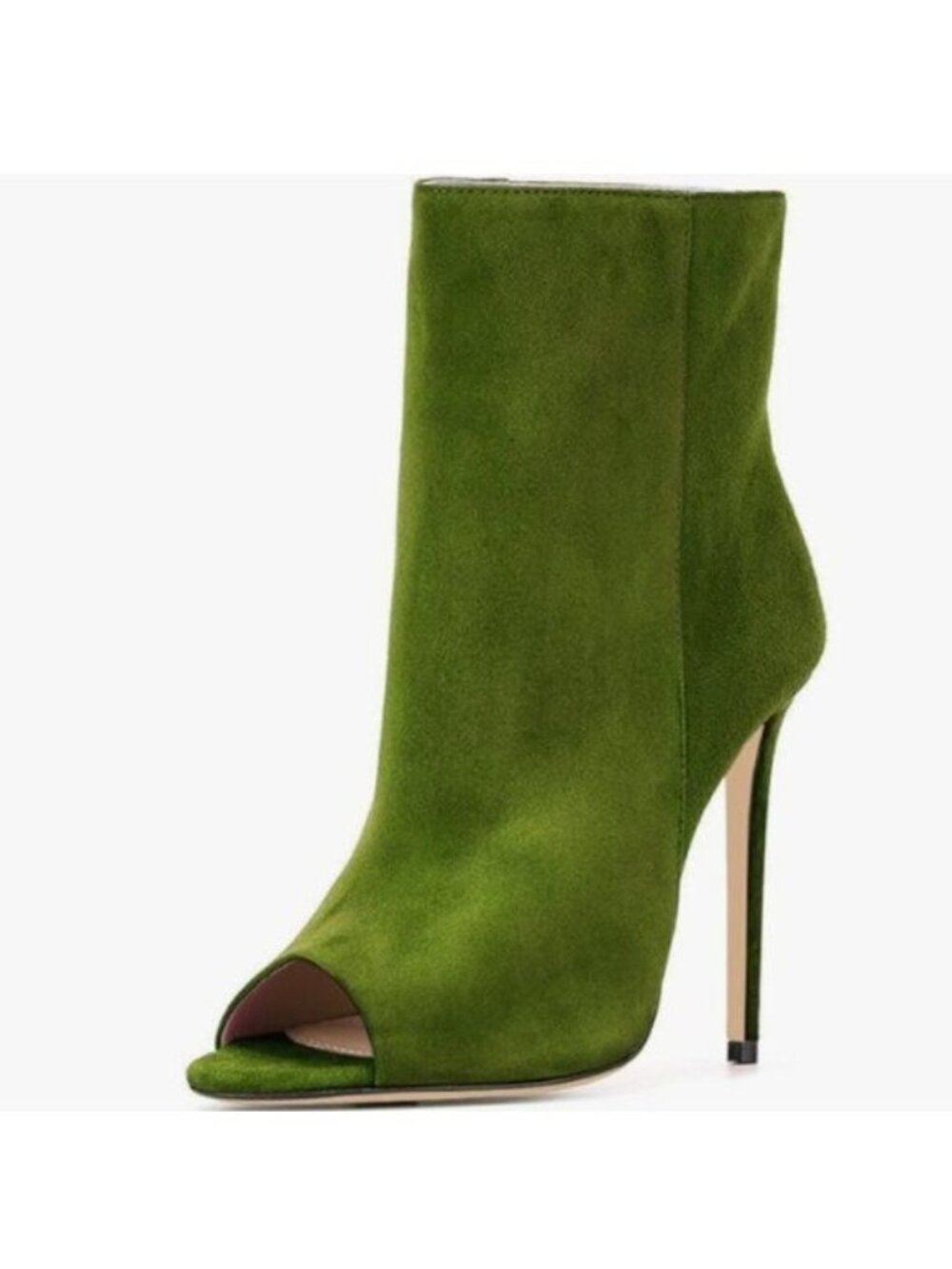 XYD Green High Heel Ankle Boots Faux Suede Peep Toe Booties for Women